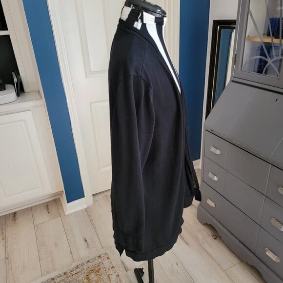 Joan Vass Open Front Mesh Detail Draped Cardigan - Size L - Picture 3 of 10